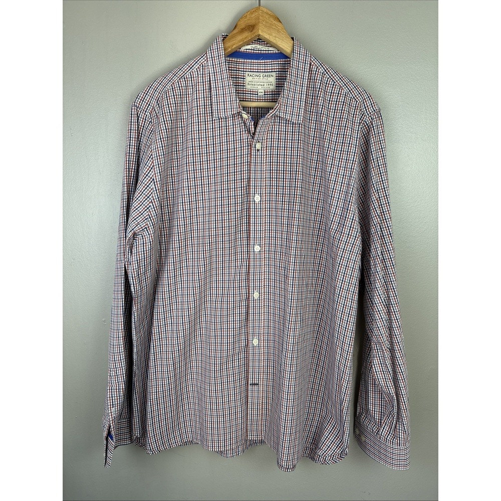 Racing Green British Style Long Sleeve‎ Button Up Shirt Size XXL Gingham Preppy